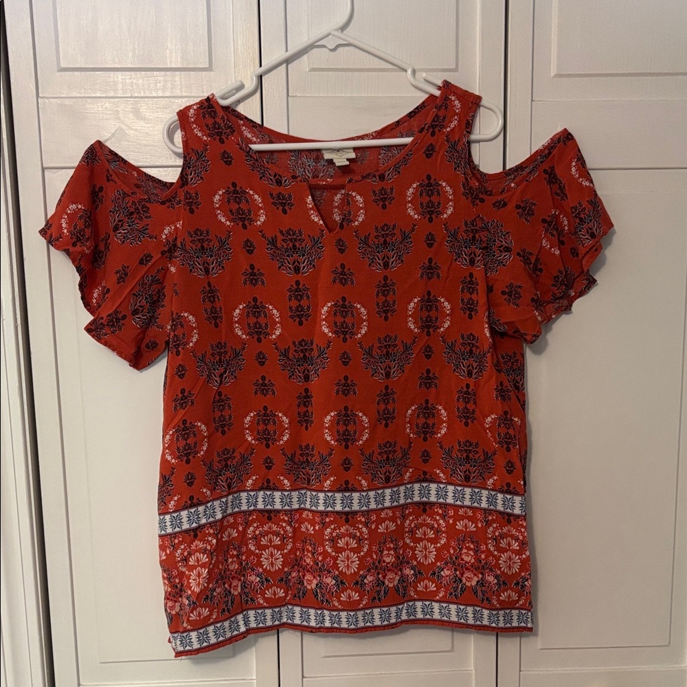 St. John's Bay Red Floral Cold Shoulder Blouse